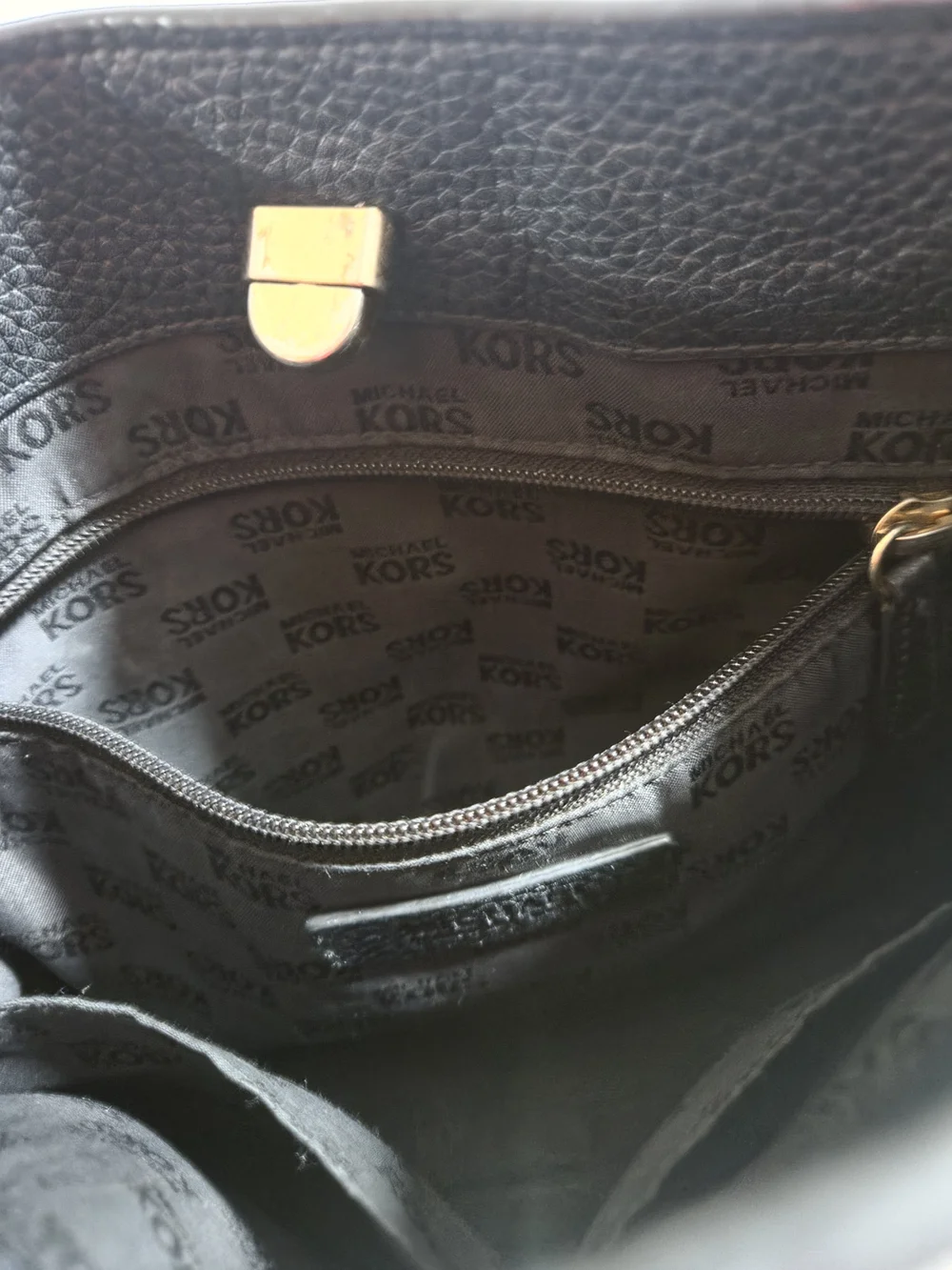 Michael Kors Black Pebbled Leather Studded Shoulder Bag with Gold Hardware